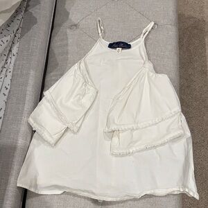 White off shoulder poof sleeve blue rain size medium